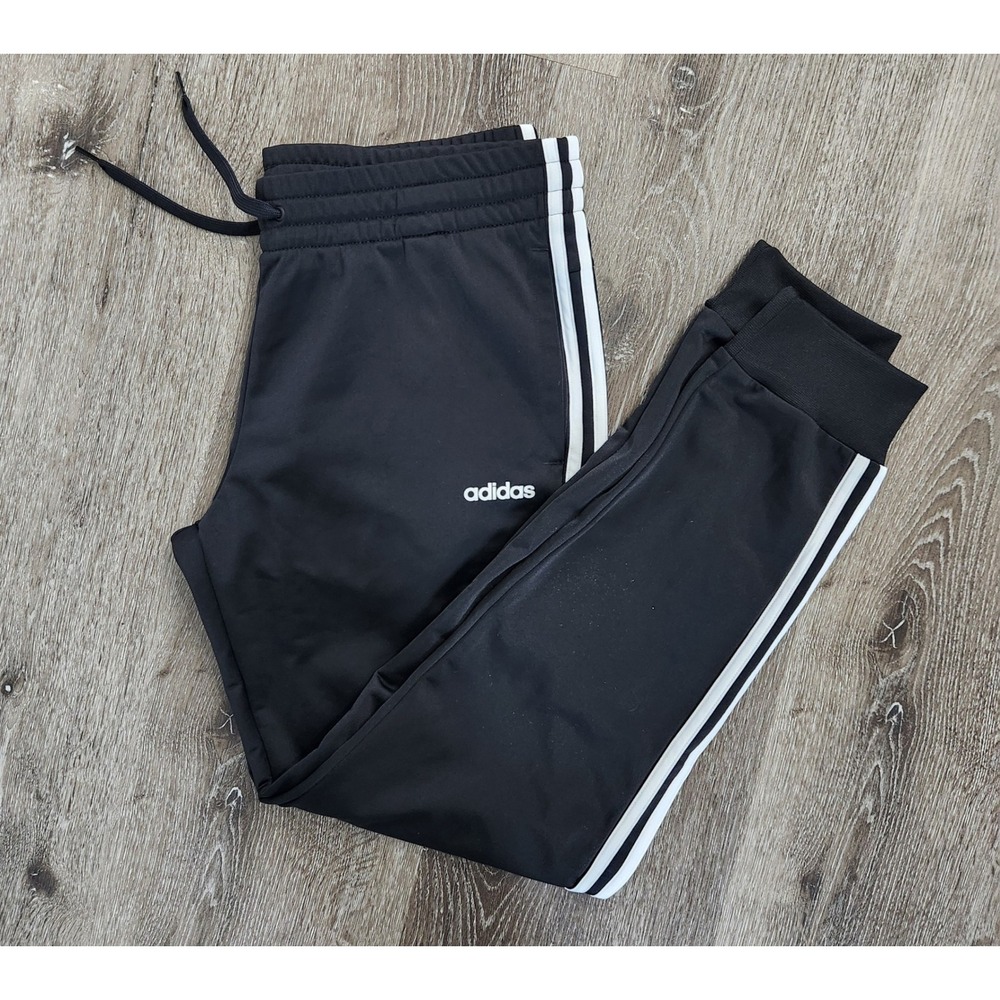 Adidas Men's Essentials 3-Stripes Track Pants Black White Joggers Size L